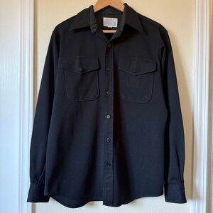 Vintage 70's 'Creighton U.S. Navy'  Button Down Black Shirt Sz 16-35